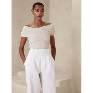 Banana Republic Womens Ribbed Wrap Top‎ Transition Cream XL  NWT